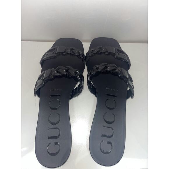 Gucci Black Rubber Chain Link Sandals - Size 38 - Picture 1 of 4